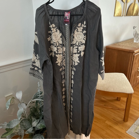 Johnny Was Carmelita Ornate Embroidery Firebird 100% Linen Peasant Midi Dress - Picture 2 of 8